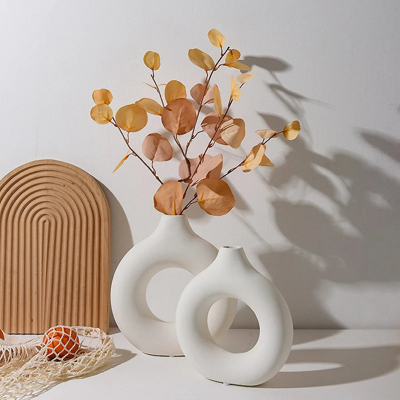 White Decorative Nordic Design Vase with Central Sculptural Hole