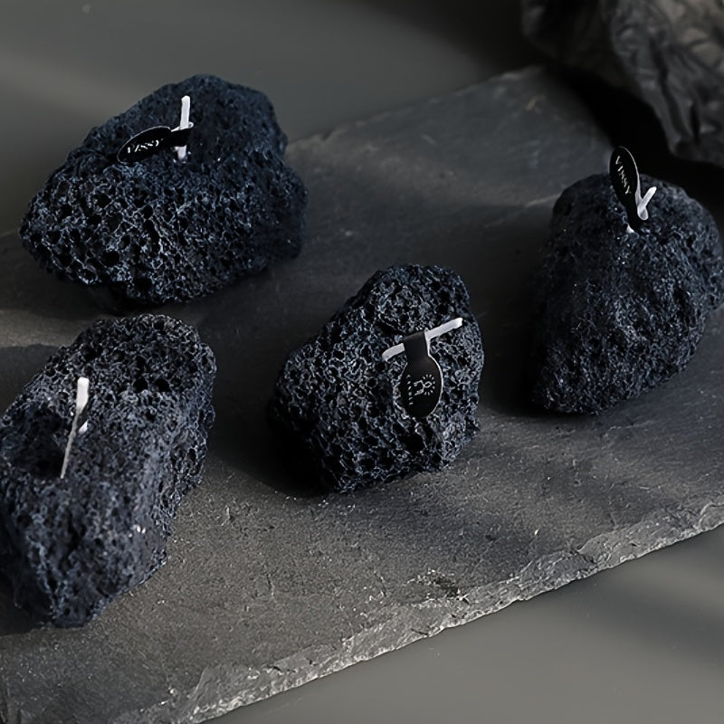 Set of 3 ASTRUM Meteorite Candles - Scented Soy Wax with Volcanic Stone Effect Containers