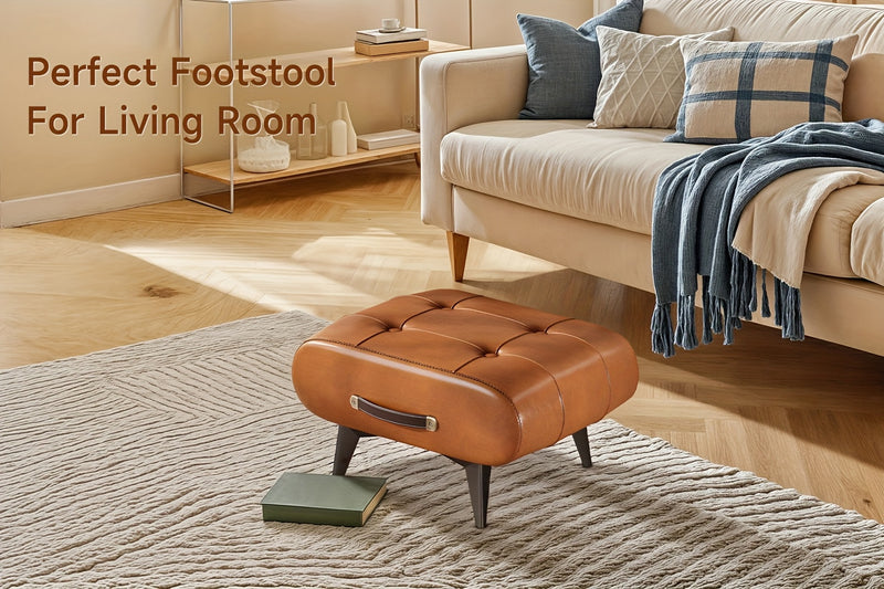 Rectangular Faux Leather Ottoman - Contemporary Design with Handle for Living Room, Bedroom, and Entryway