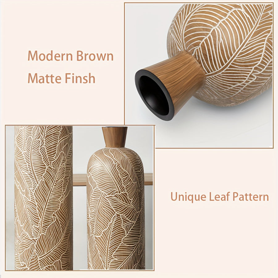 Vaso da Terra M Decorativo 60cm Motivo Foglie - Design Boho Chic per Erba Pampas, Soggiorno e Ingresso