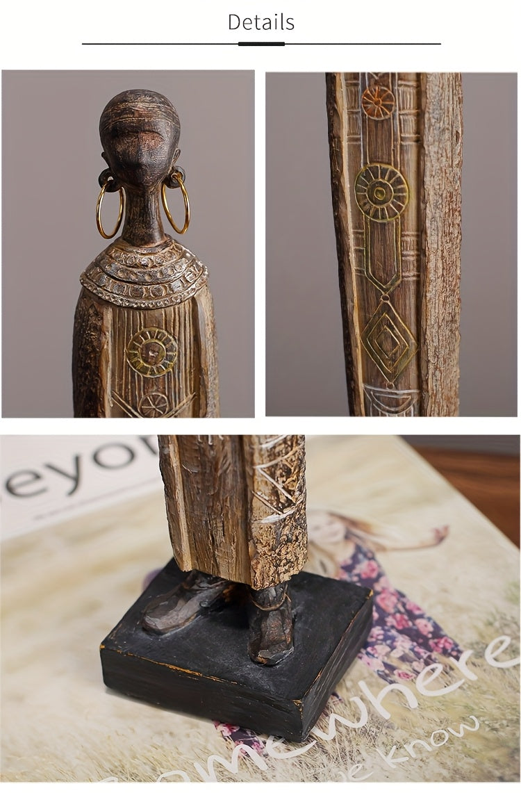 Scultura Tribale Africana di 36,5 cm Resina Effetto Legno Intagliato a Mano