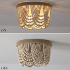 Plafoniera Boho Perle Legno Naturale Semi-Flush E26/E27