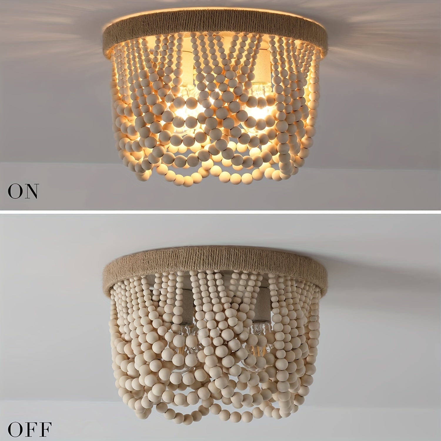 Plafoniera Boho Perle Legno Naturale Semi-Flush E26/E27