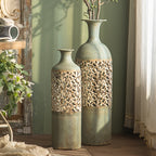 Vintage Cast Iron Floor Vase 52-67cm Pierced Floral Motif - Rustic Shabby Chic Design for Living Room - Elegant Decoration for Dried and Artificial Flowers