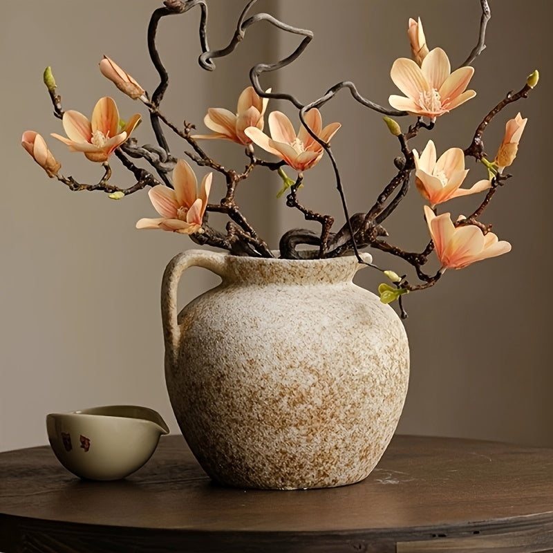 Handmade Ceramic Vase, Antique Effect with Handle, Rustic Style