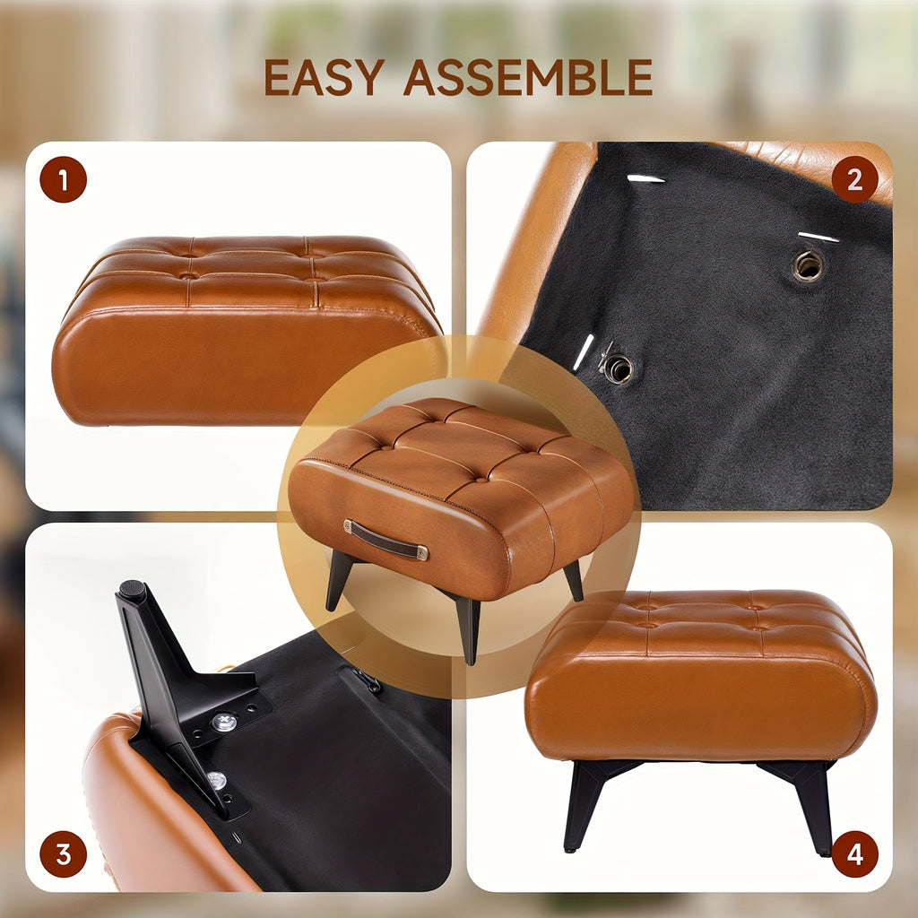 Poggiapiedi Rettangolare in Ecopelle - Design Contemporaneo con Maniglia per Soggiorno, Camera da Letto e Ingresso