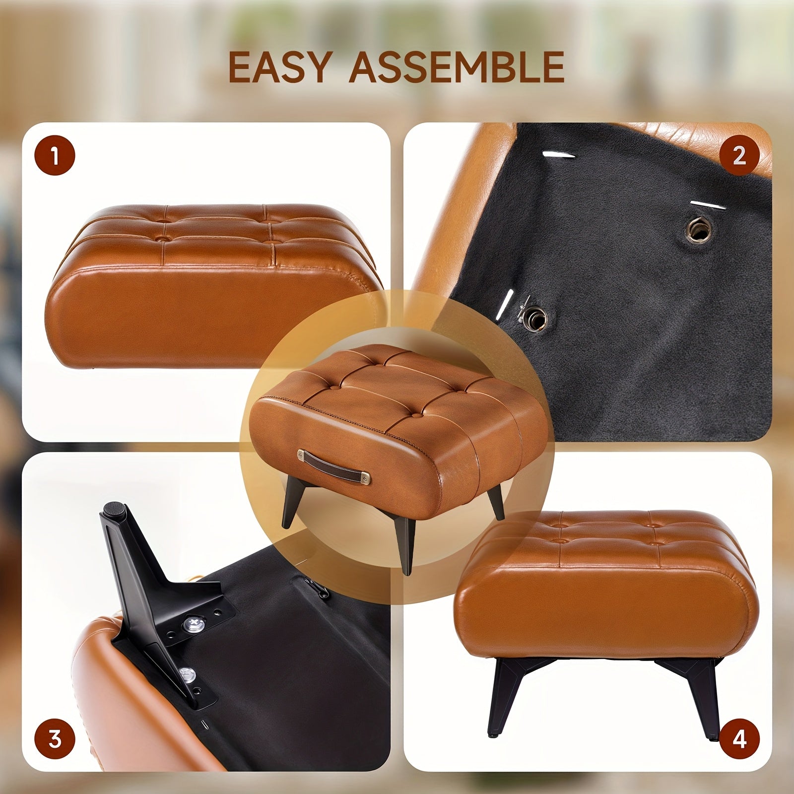 Poggiapiedi Rettangolare in Ecopelle - Design Contemporaneo con Maniglia per Soggiorno, Camera da Letto e Ingresso