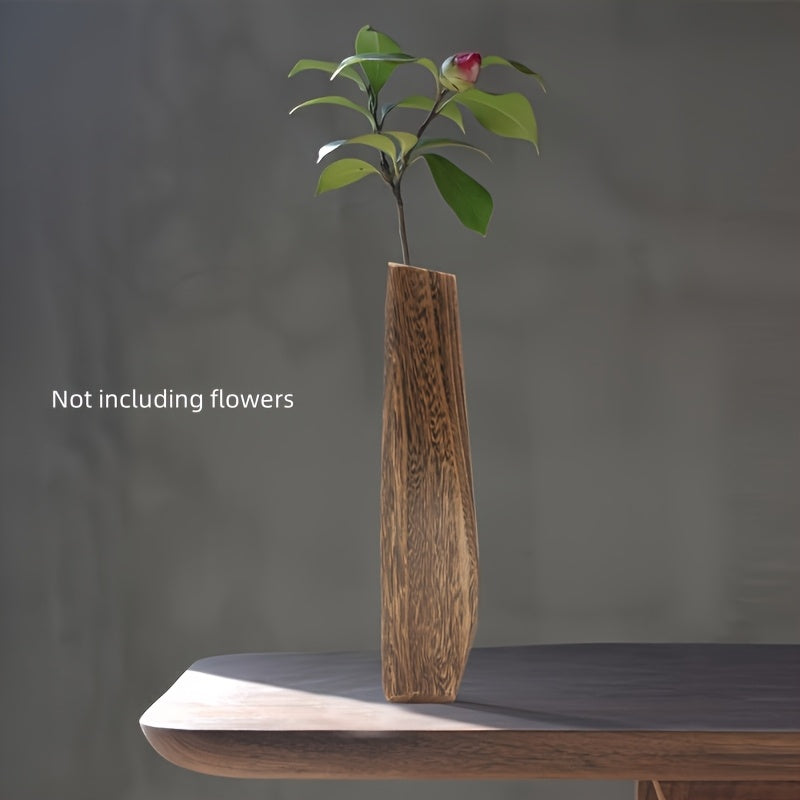 29.5cm Rectangular Wooden Vase Morandi Style - Nordic Minimalist Design Natural Beige - Decorative Table Vase for Dried Flowers and Branches