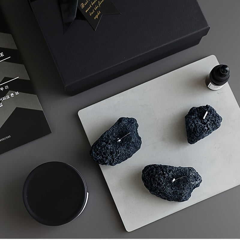 Set of 3 ASTRUM Meteorite Candles - Scented Soy Wax with Volcanic Stone Effect Containers