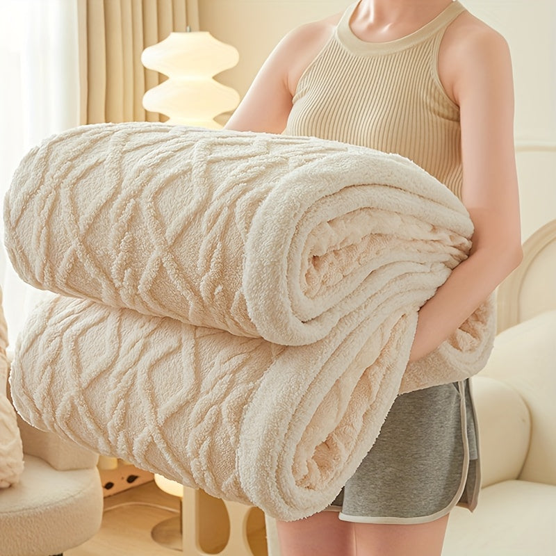 Plaid Pile Corallo Doppia Faccia Texture Geometrica Ultra Morbido