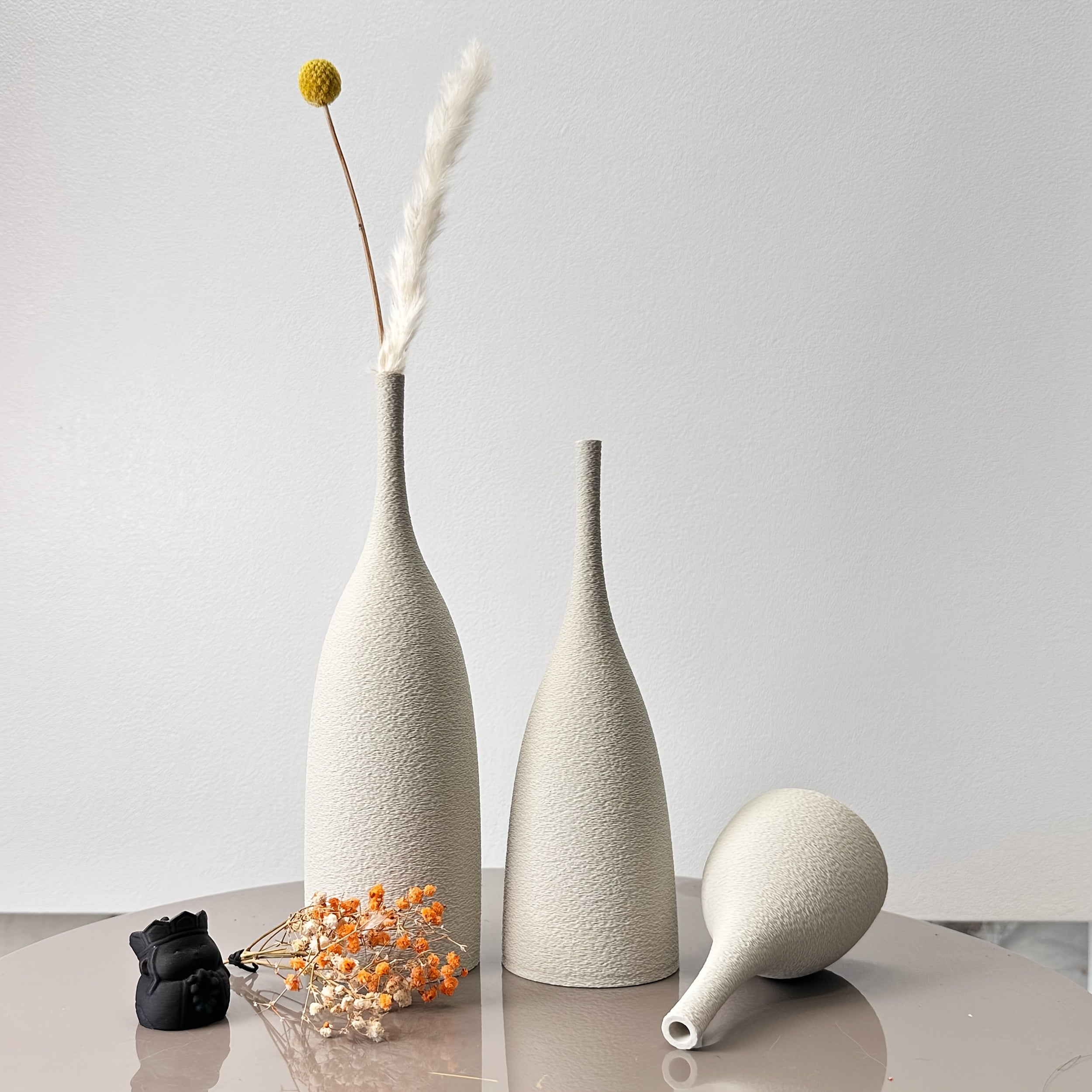 Set 3 Vasi Decorativi Infrangibili Effetto Vintage Texture Artigianale | Vasi Design Moderno per Fiori Secchi