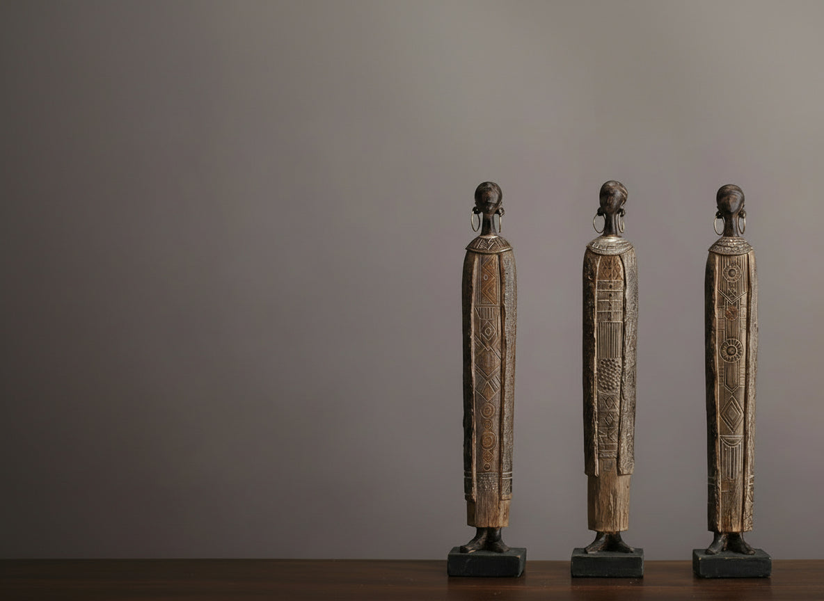 Scultura Tribale Africana di 36,5 cm Resina Effetto Legno Intagliato a Mano