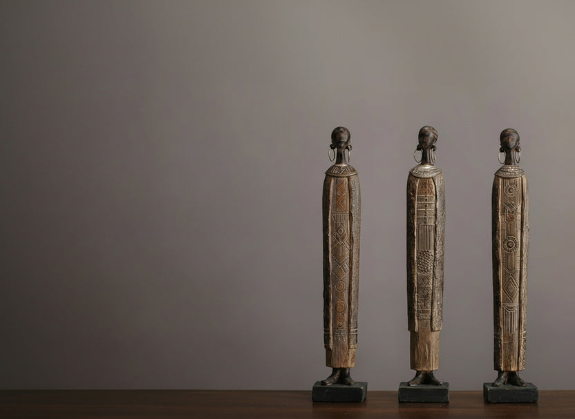Scultura Tribale Africana di 36,5 cm Resina Effetto Legno Intagliato a Mano