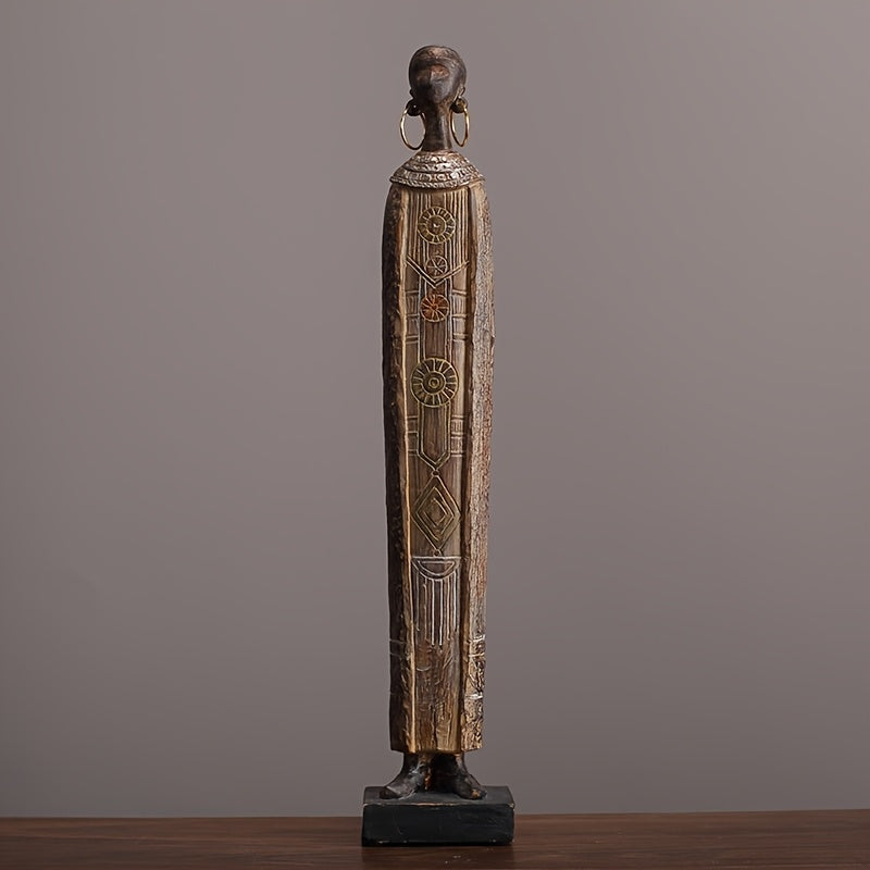 Scultura Tribale Africana di 36,5 cm Resina Effetto Legno Intagliato a Mano
