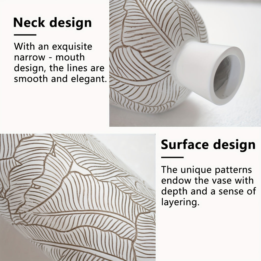 Vaso da Terra M Decorativo 60cm Motivo Foglie - Design Boho Chic per Erba Pampas, Soggiorno e Ingresso