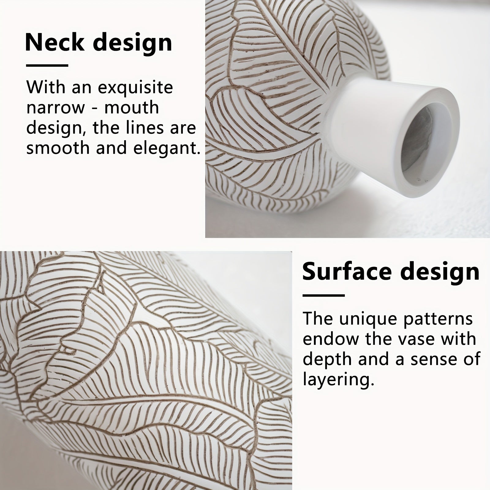 Vaso da Terra M Decorativo 60cm Motivo Foglie - Design Boho Chic per Erba Pampas, Soggiorno e Ingresso
