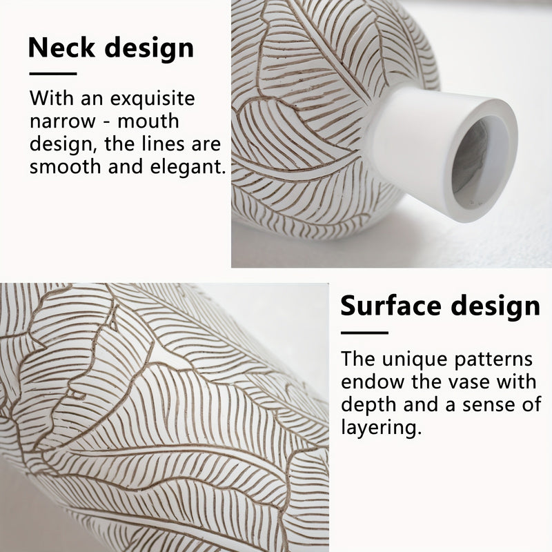 Large Decorative Floor Vase 60cm Leaf Pattern - Boho Chic Design for Pampas Grass, Living Room and Entrance