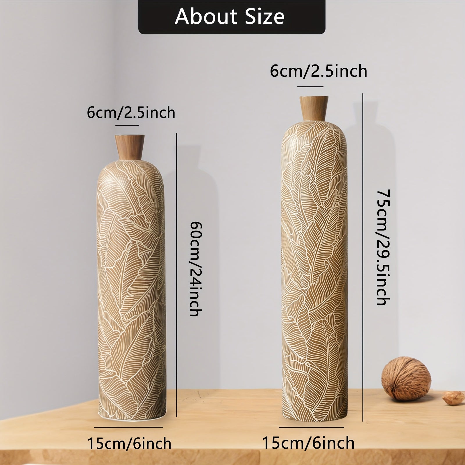 Vaso da Terra M Decorativo 60cm Motivo Foglie - Design Boho Chic per Erba Pampas, Soggiorno e Ingresso