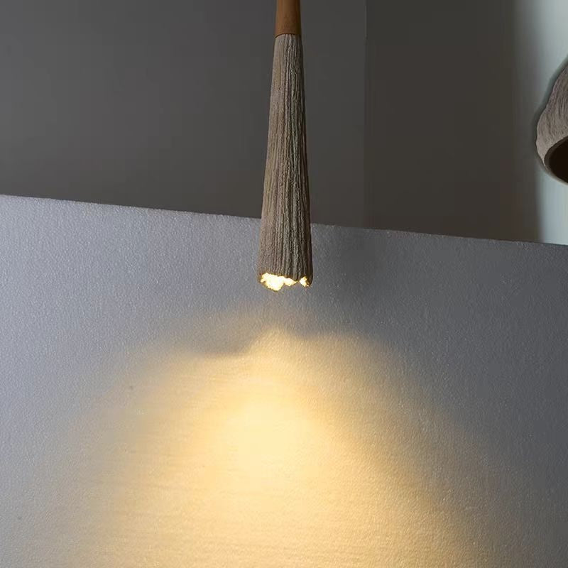 Plafoniera Wabi-Sabi Legno Chiaro Cemento Effetto Pietra E27