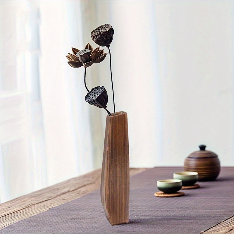 Vaso in Legno Rettangolare 29.5cm Stile Morandi - Design Minimalista Nordico Beige Naturale - Vaso Decorativo da Tavolo per Fiori Secchi e Rami