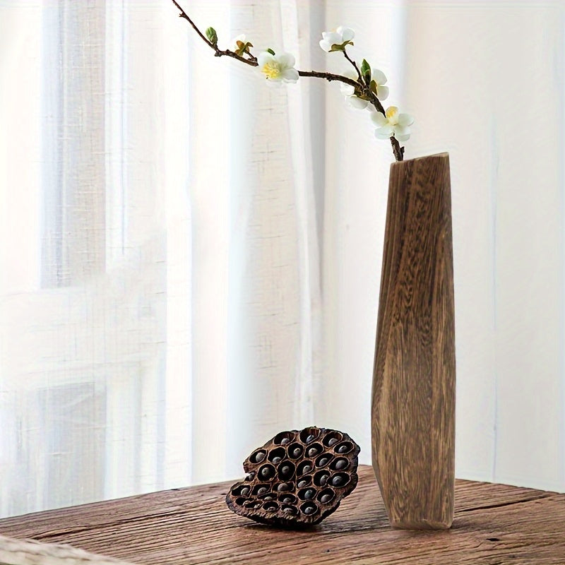 Vaso in Legno Rettangolare 29.5cm Stile Morandi - Design Minimalista Nordico Beige Naturale - Vaso Decorativo da Tavolo per Fiori Secchi e Rami