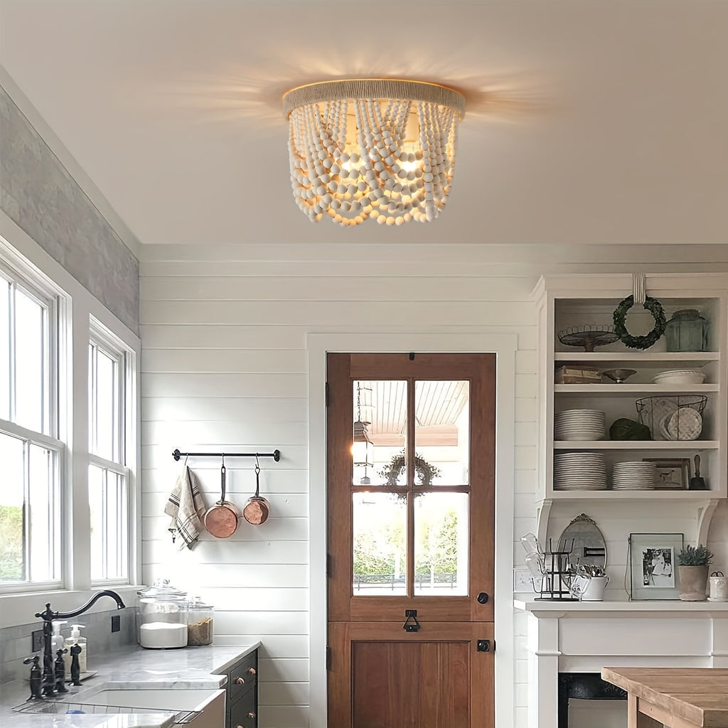 Plafoniera Boho Perle Legno Naturale Semi-Flush E26/E27