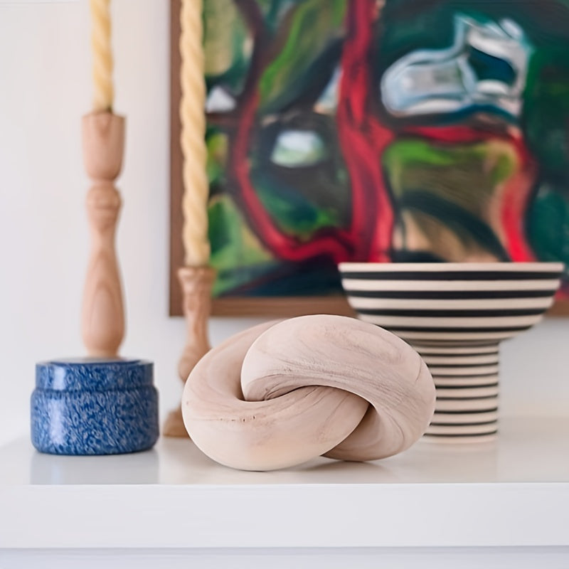 Scultura Decorativa Nodo in Legno - Oggetto Design Minimalista 17.78cm per Soggiorno, Libreria e Tavolino
