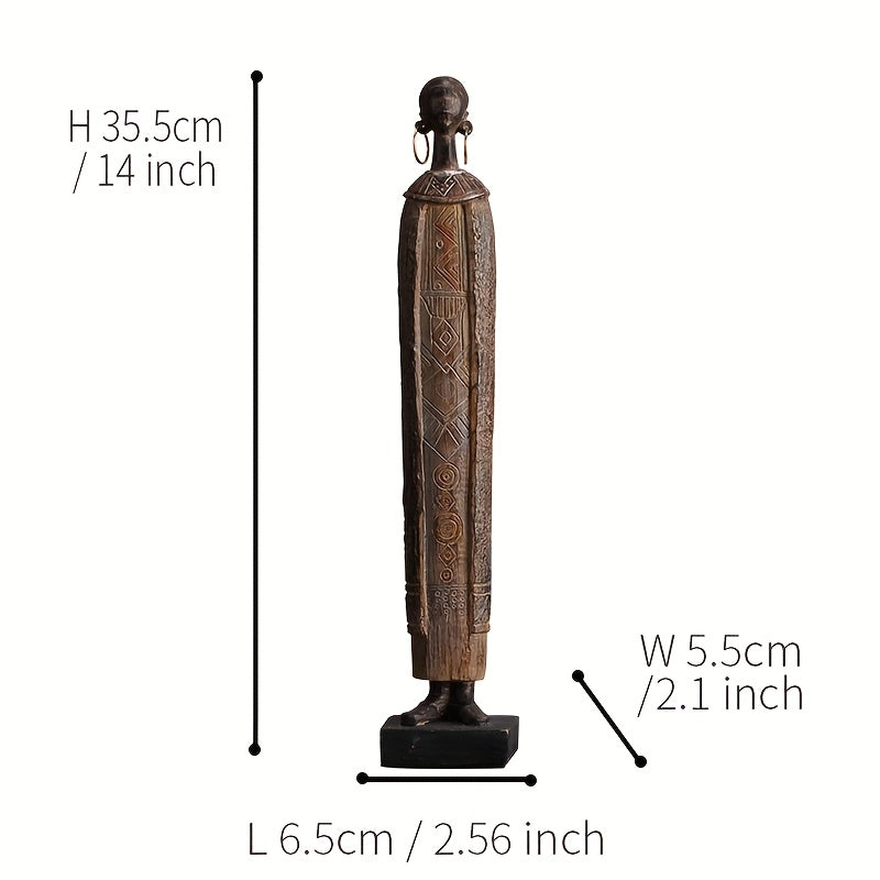 Scultura Tribale Africana di 36,5 cm Resina Effetto Legno Intagliato a Mano
