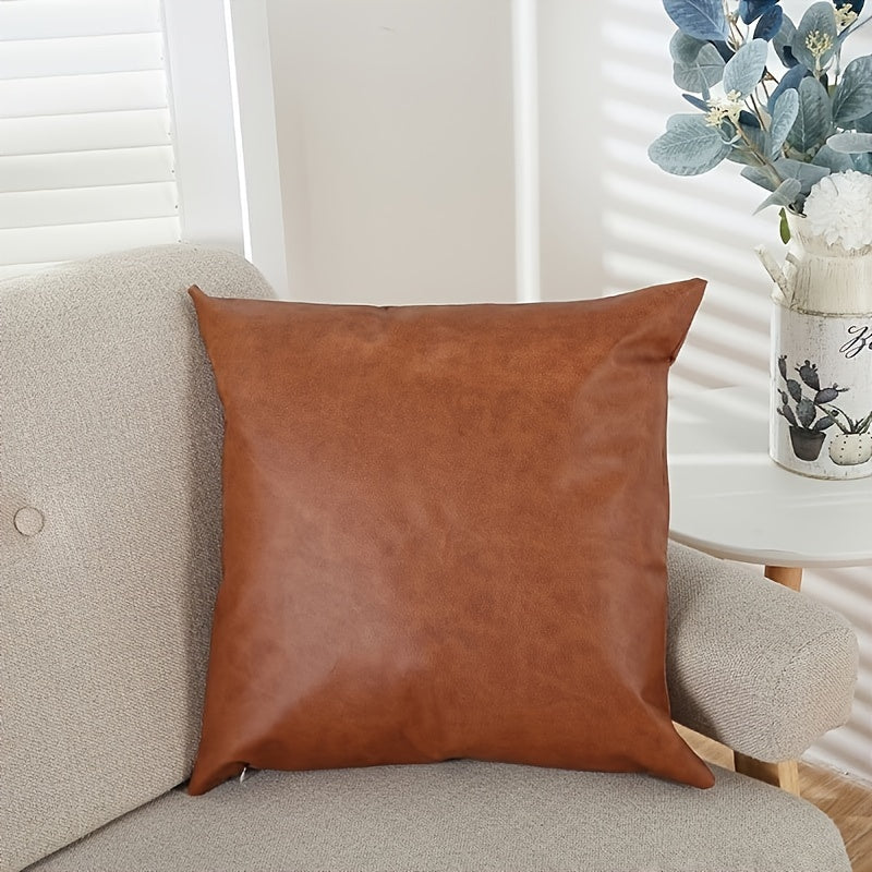 Copricuscino Ecopelle Marrone Cognac Effetto Vintage con Zip