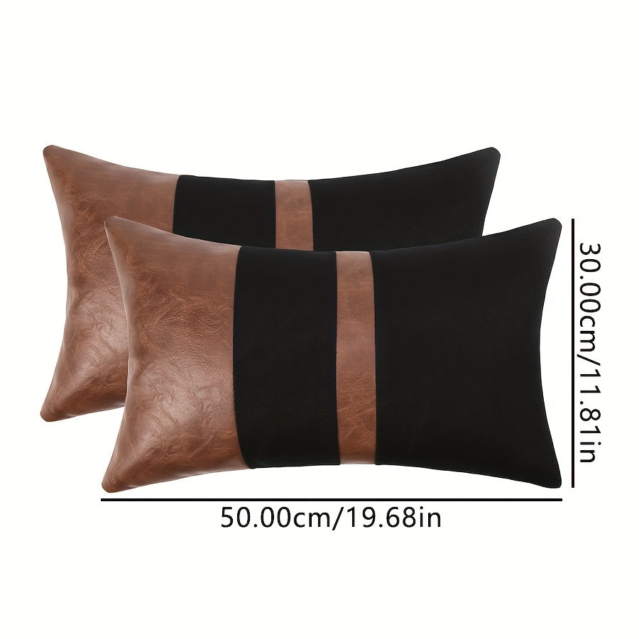 Set 2 Federe Decorative 50x30cm Ecopelle e Nero - Design Geometrico Contemporaneo