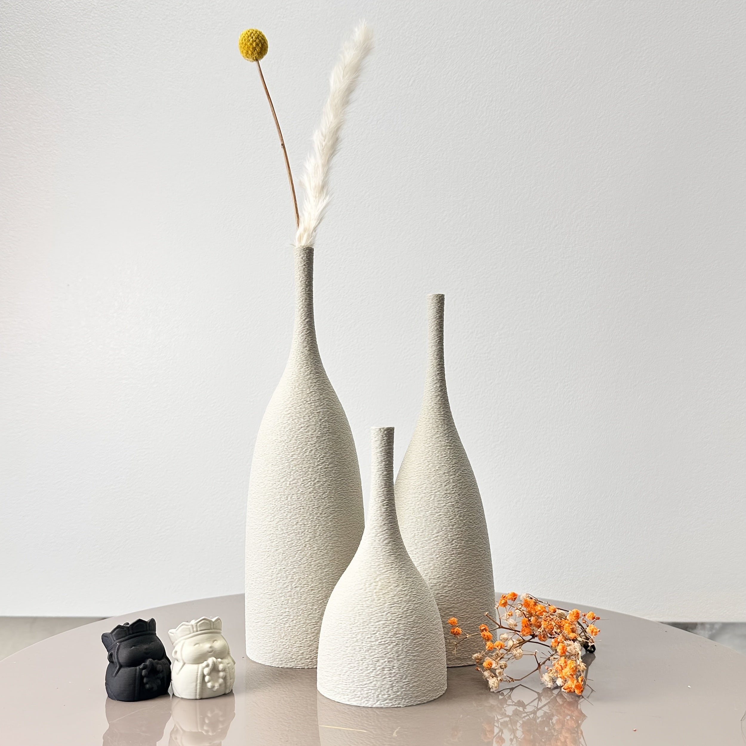 Set 3 Vasi Decorativi Infrangibili Effetto Vintage Texture Artigianale | Vasi Design Moderno per Fiori Secchi