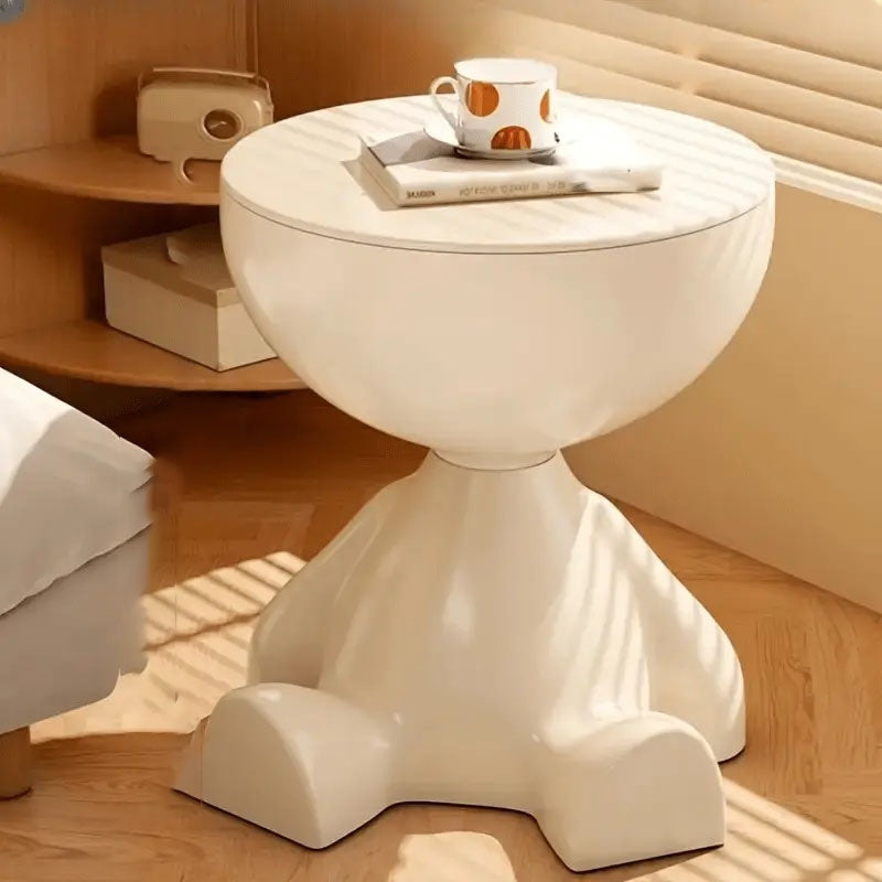 White Sculptural Side Table 41cm - Modern Design with Geometric Base for Living Room and Bedroom