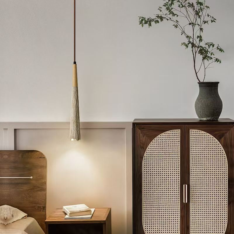 Plafoniera Wabi-Sabi Legno Chiaro Cemento Effetto Pietra E27