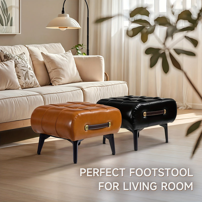 Rectangular Faux Leather Ottoman - Contemporary Design with Handle for Living Room, Bedroom, and Entryway
