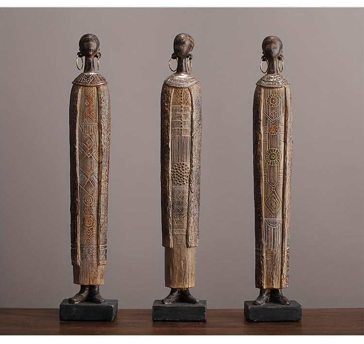 Scultura Tribale Africana di 36,5 cm Resina Effetto Legno Intagliato a Mano