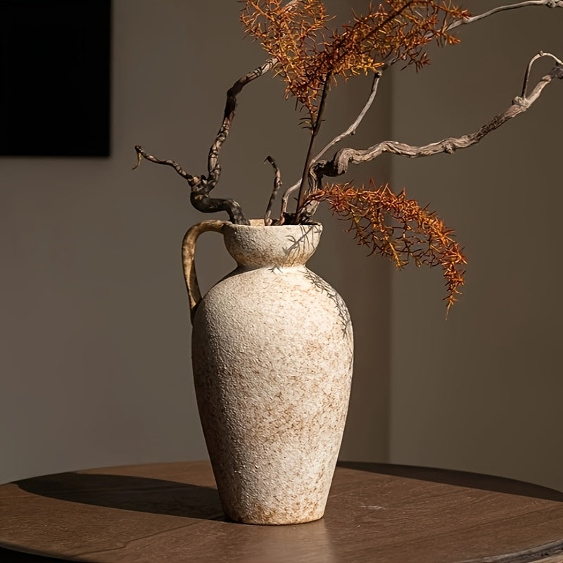 Handmade Ceramic Vase, Antique Effect with Handle, Rustic Style