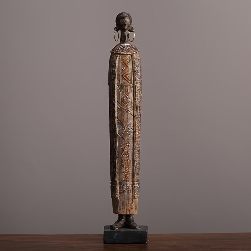 Scultura Tribale Africana di 36,5 cm Resina Effetto Legno Intagliato a Mano