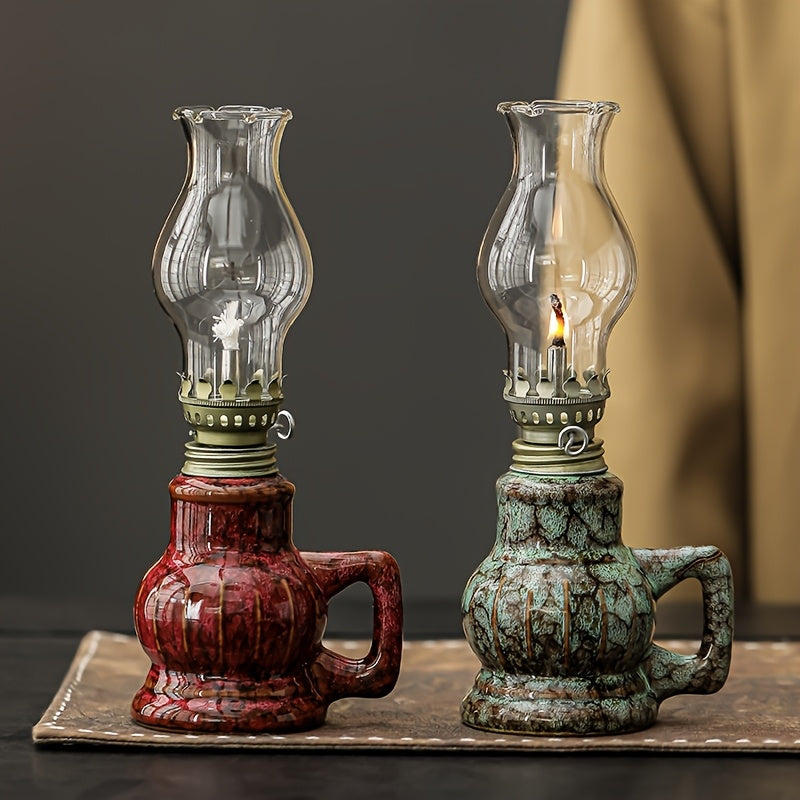 Lampada ad Olio Ceramica LILIUM - Design Vintage con Stoppino Regolabile per Casa e Giardino