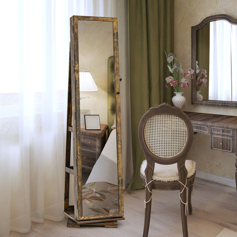360° Rotating Jewelry Armoire with Full-Length Mirror and Lock