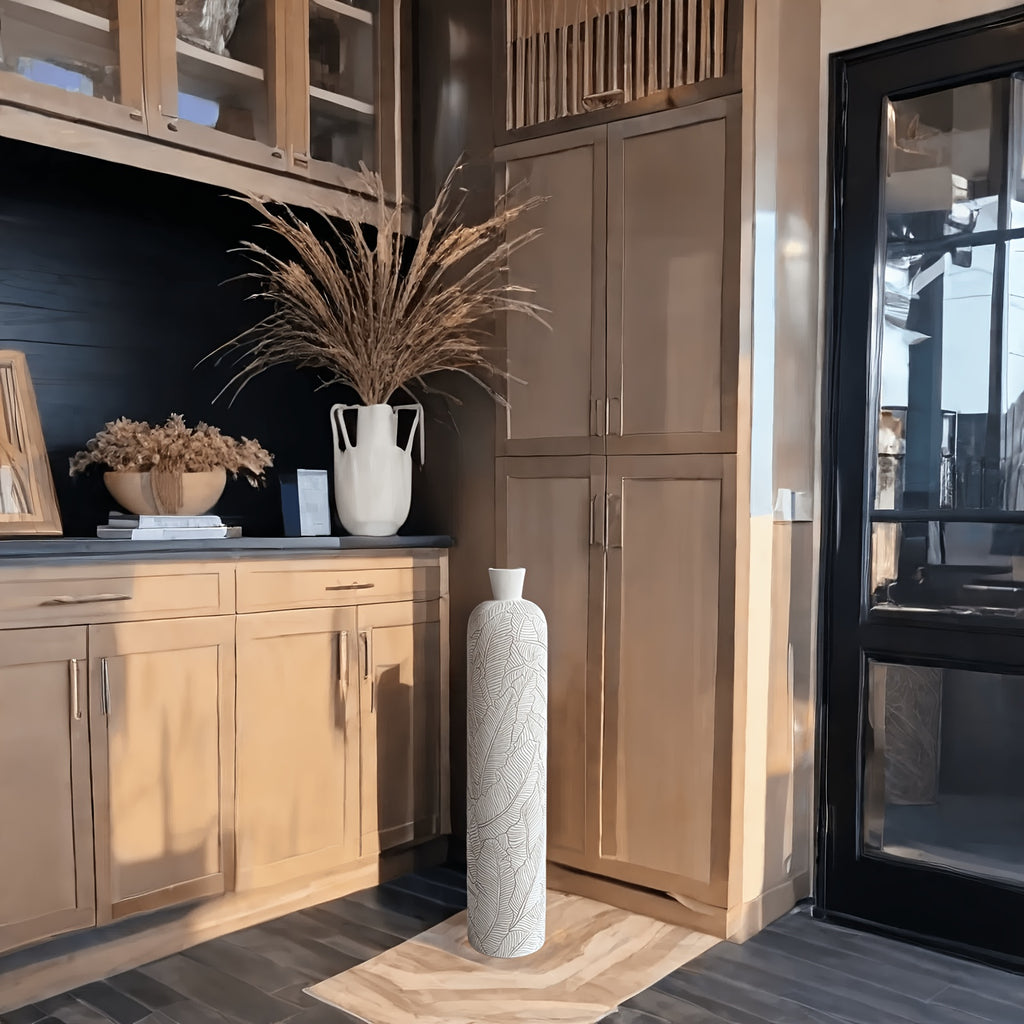 Vaso da Terra M Decorativo 60cm Motivo Foglie - Design Boho Chic per Erba Pampas, Soggiorno e Ingresso