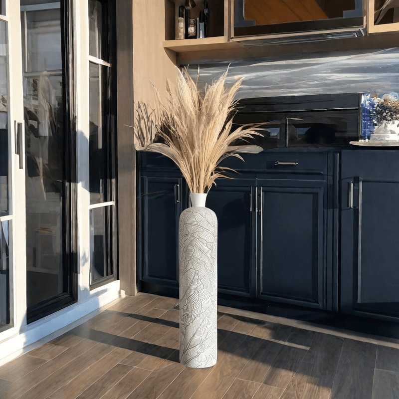 Large Decorative Floor Vase 60cm Leaf Pattern - Boho Chic Design for Pampas Grass, Living Room and Entrance