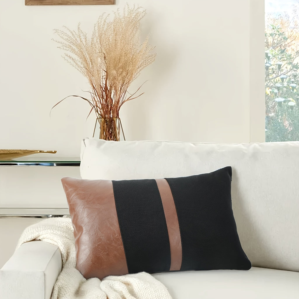 Set 2 Federe Decorative 50x30cm Ecopelle e Nero - Design Geometrico Contemporaneo