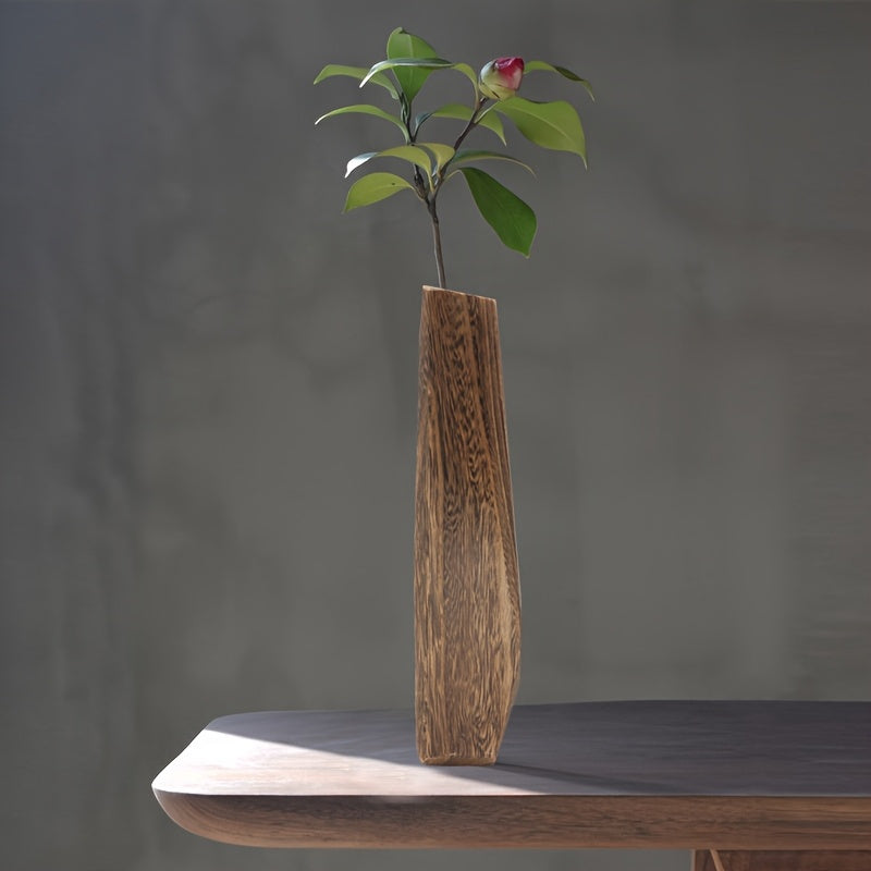 Vaso in Legno Rettangolare 29.5cm Stile Morandi - Design Minimalista Nordico Beige Naturale - Vaso Decorativo da Tavolo per Fiori Secchi e Rami