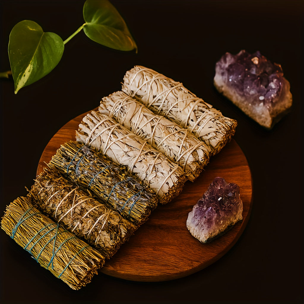 Kit Incenso Profumatore 6 Bastoncini Salvia Bianca Rosmarino Artemisia Decorazione Casa