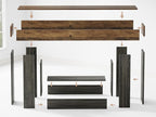 Tavolo Console Rustico 160cm con Doppio Ripiano e Base a U - Legno Massello Effetto Anticato