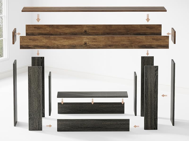 Rustic Console Table 160cm with Double Shelf and U-shaped Base - Solid Wood with Antiqued Effect