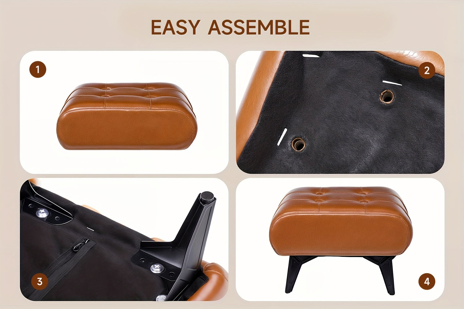 Poggiapiedi Rettangolare in Ecopelle - Design Contemporaneo con Maniglia per Soggiorno, Camera da Letto e Ingresso