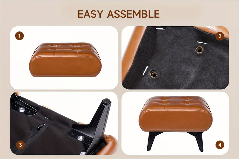 Rectangular Faux Leather Ottoman - Contemporary Design with Handle for Living Room, Bedroom, and Entryway