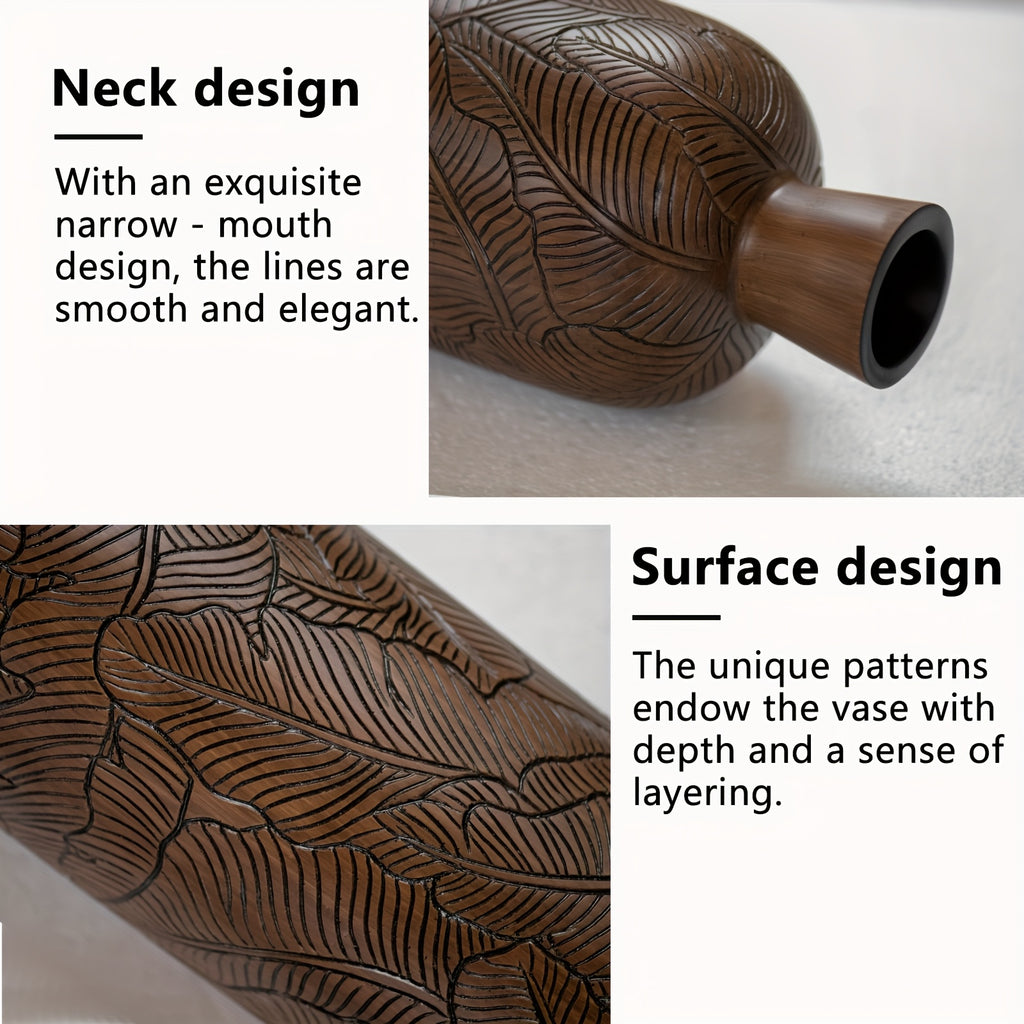 Vaso da Terra M Decorativo 60cm Motivo Foglie - Design Boho Chic per Erba Pampas, Soggiorno e Ingresso