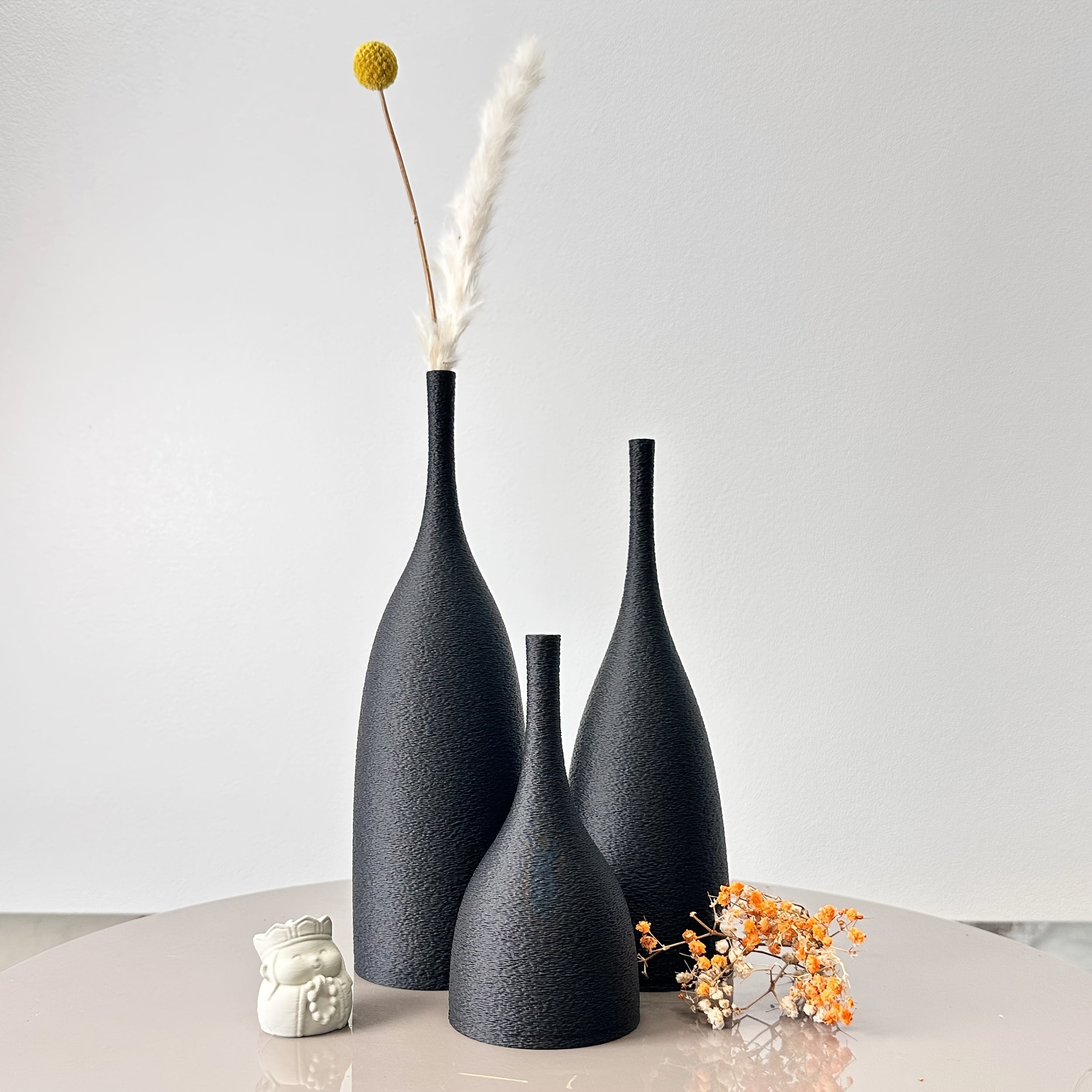 Set 3 Vasi Decorativi Infrangibili Effetto Vintage Texture Artigianale | Vasi Design Moderno per Fiori Secchi